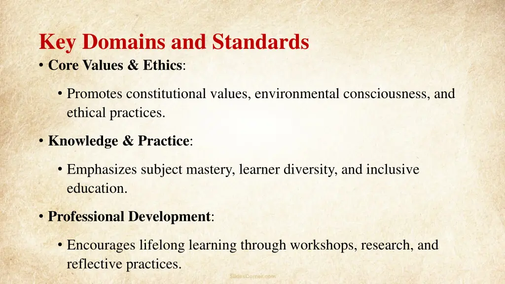 key domains and standards core values ethics