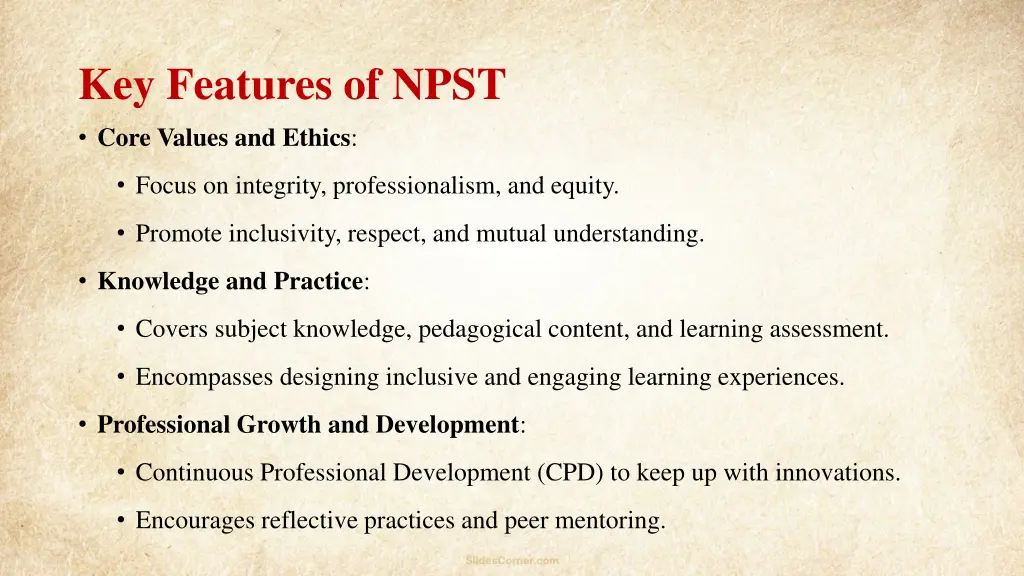 key features of npst core values and ethics