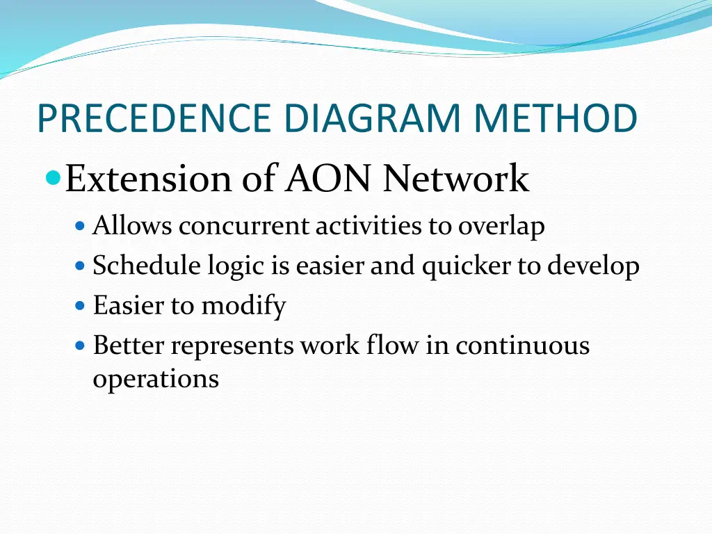 precedence diagram method extension of aon network