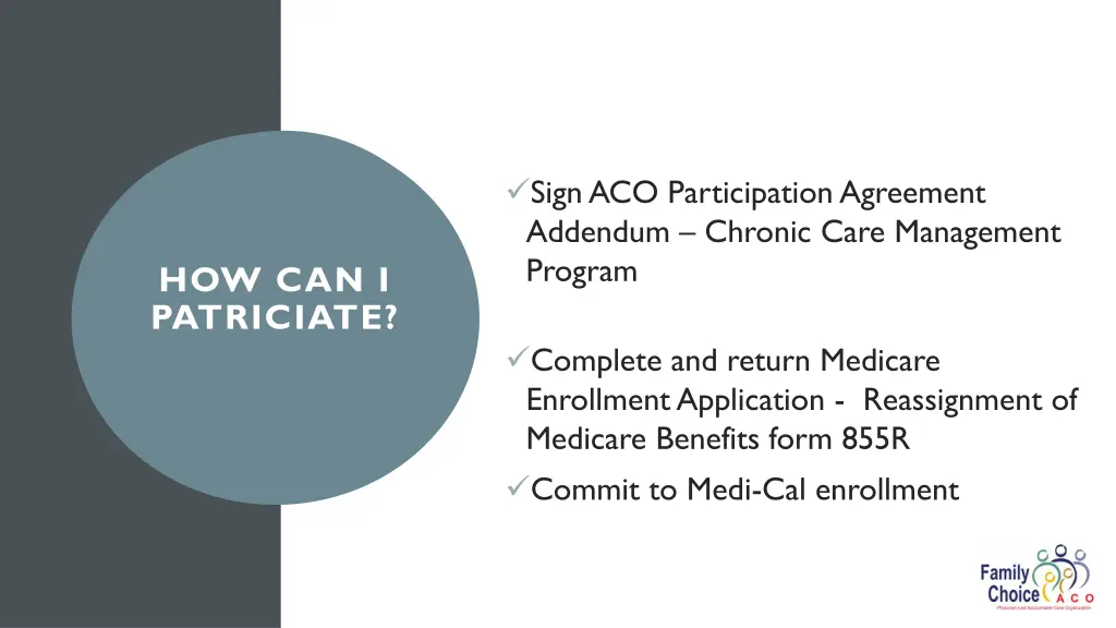 sign aco participation agreement addendum chronic