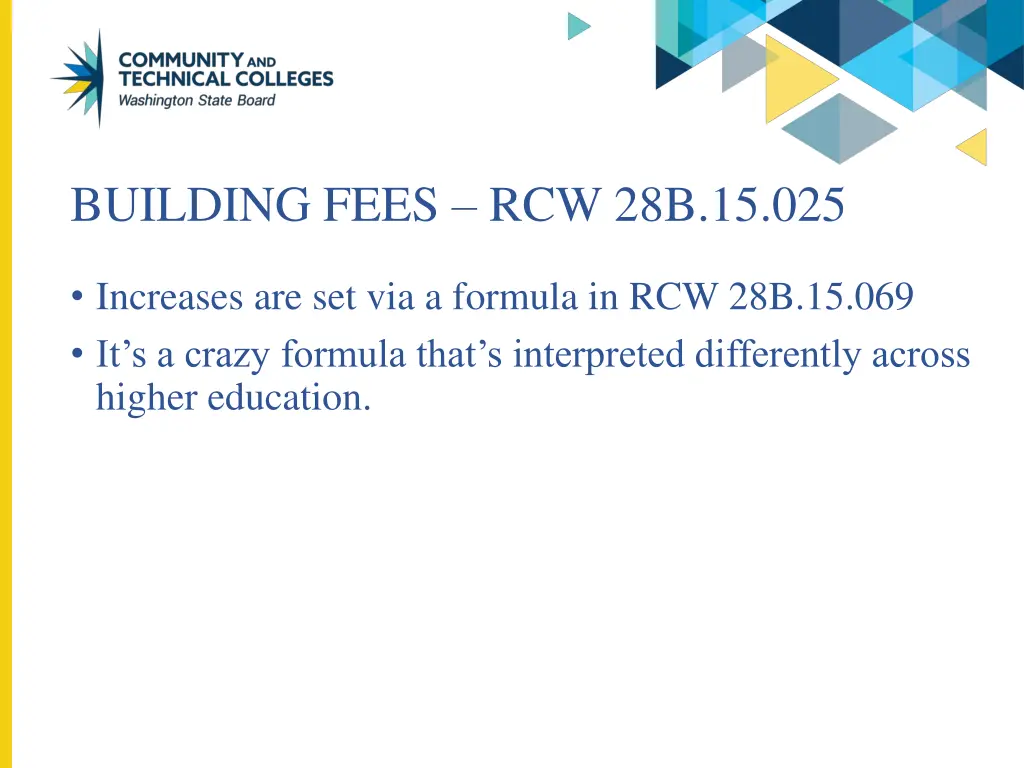 building fees rcw 28b 15 025