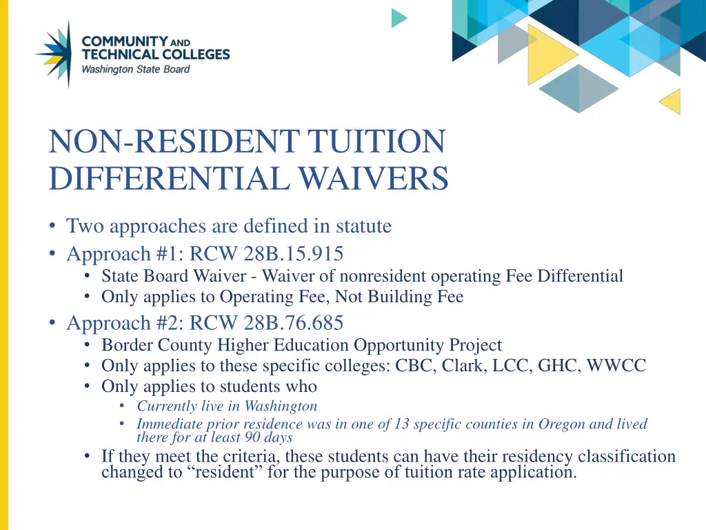 non resident tuition differential waivers
