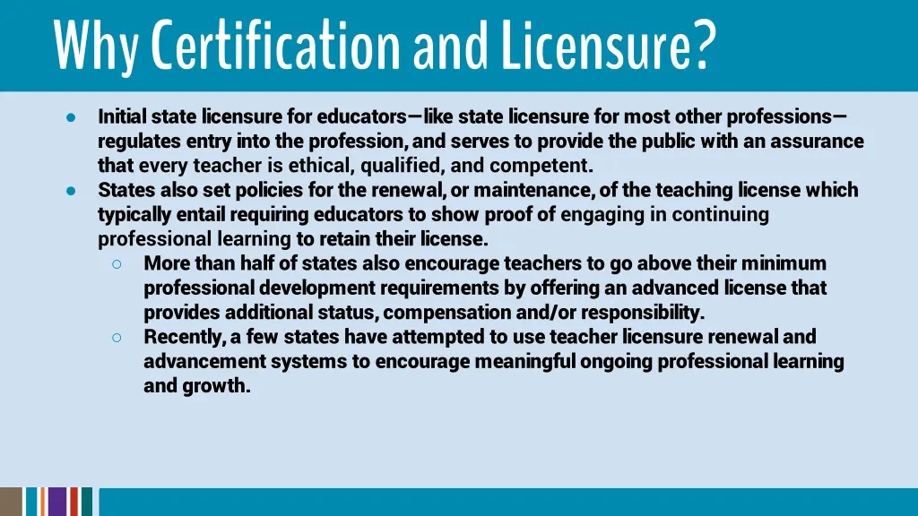 why certification and licensure initial state