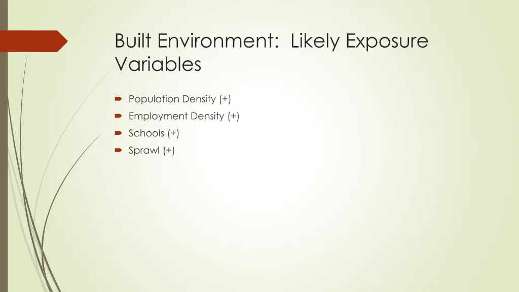 built environment likely exposure variables