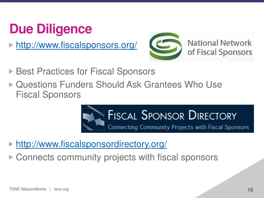 due diligence http www fiscalsponsors org