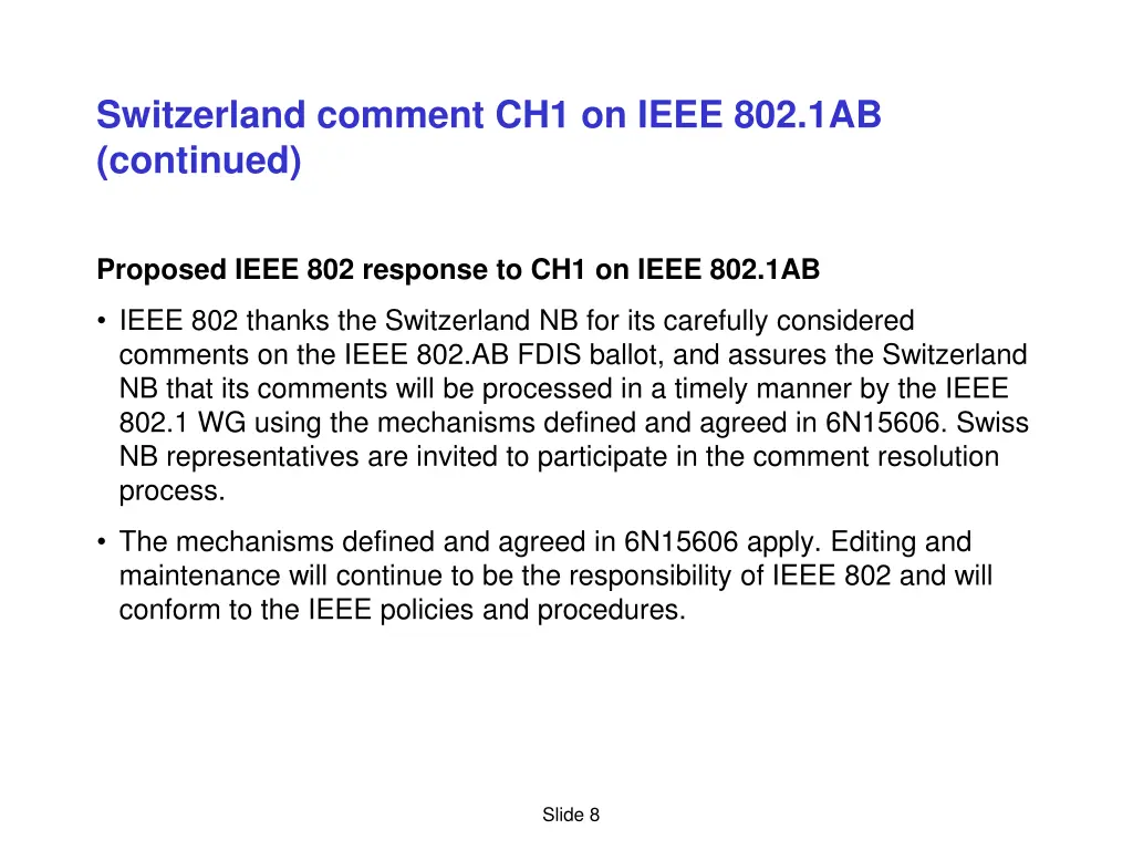 switzerland comment ch1 on ieee 802 1ab continued