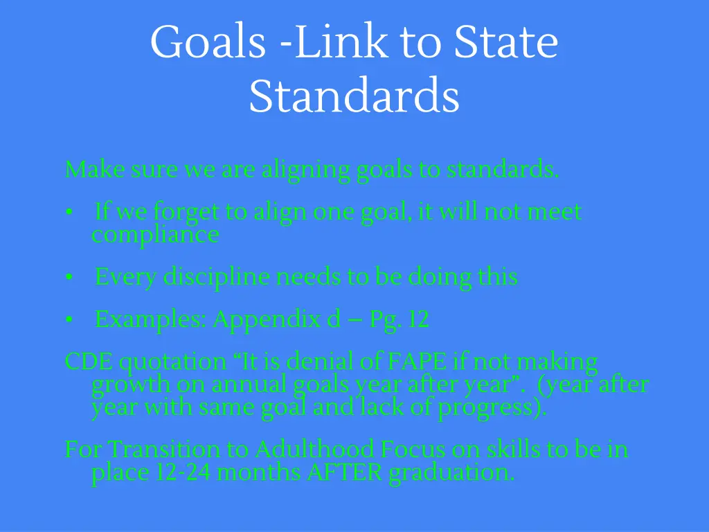goals link to state standards
