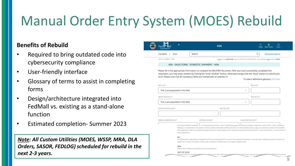 manual order entry system moes rebuild