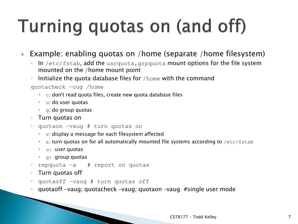 example enabling quotas on home separate home