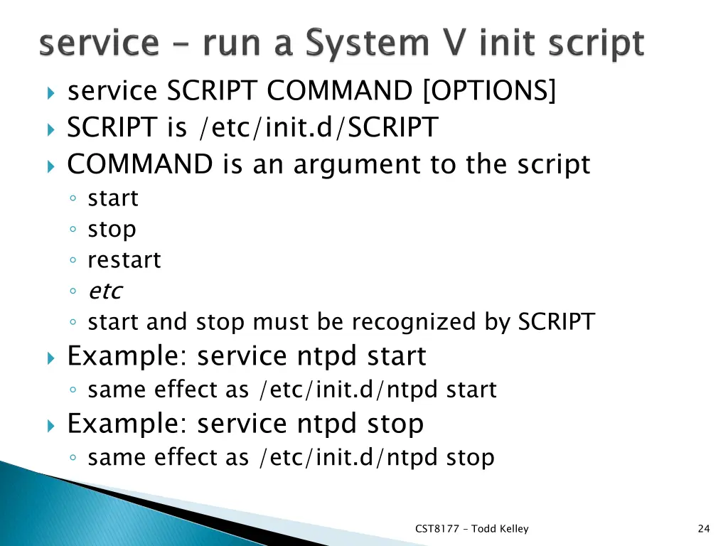 service script command options script is etc init