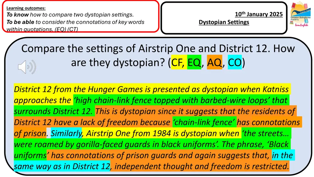 learning outcomes to know how to compare 9