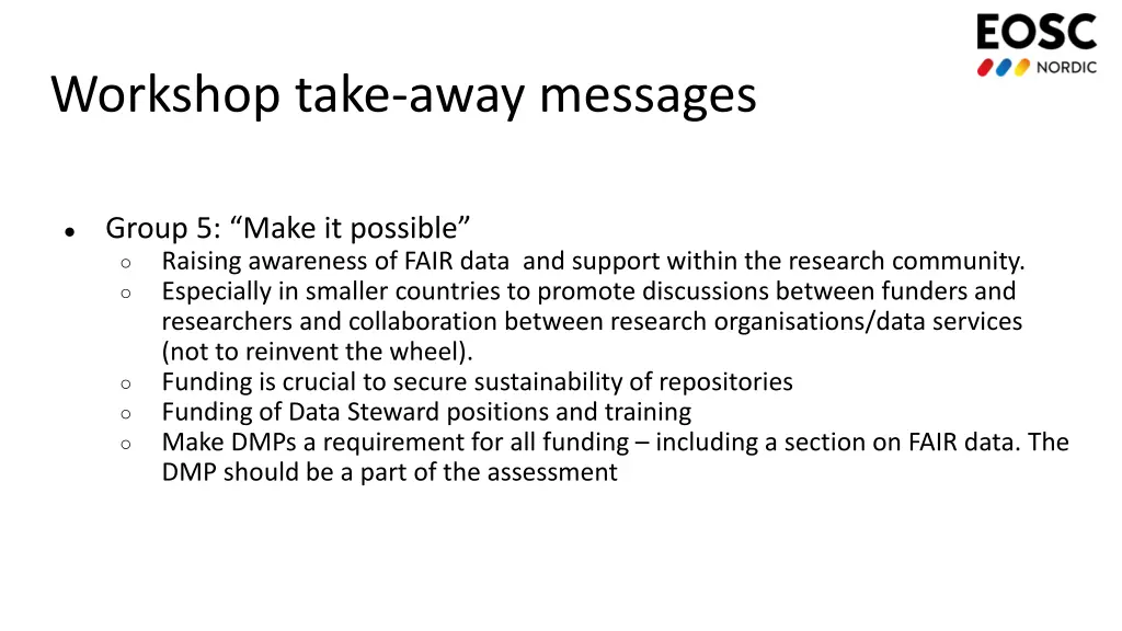 workshop take away messages 3