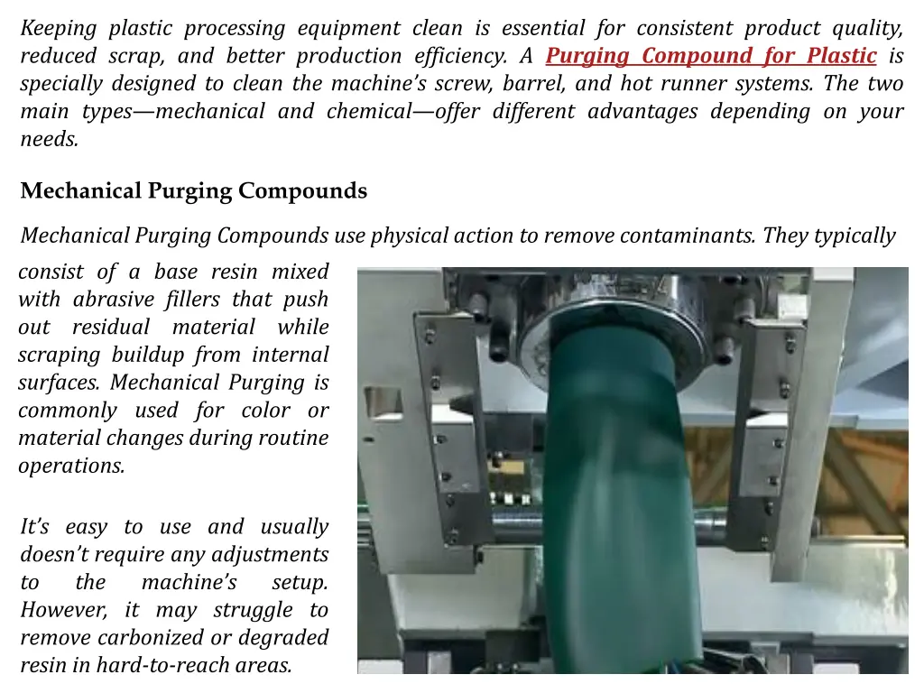 keeping plastic processing equipment clean