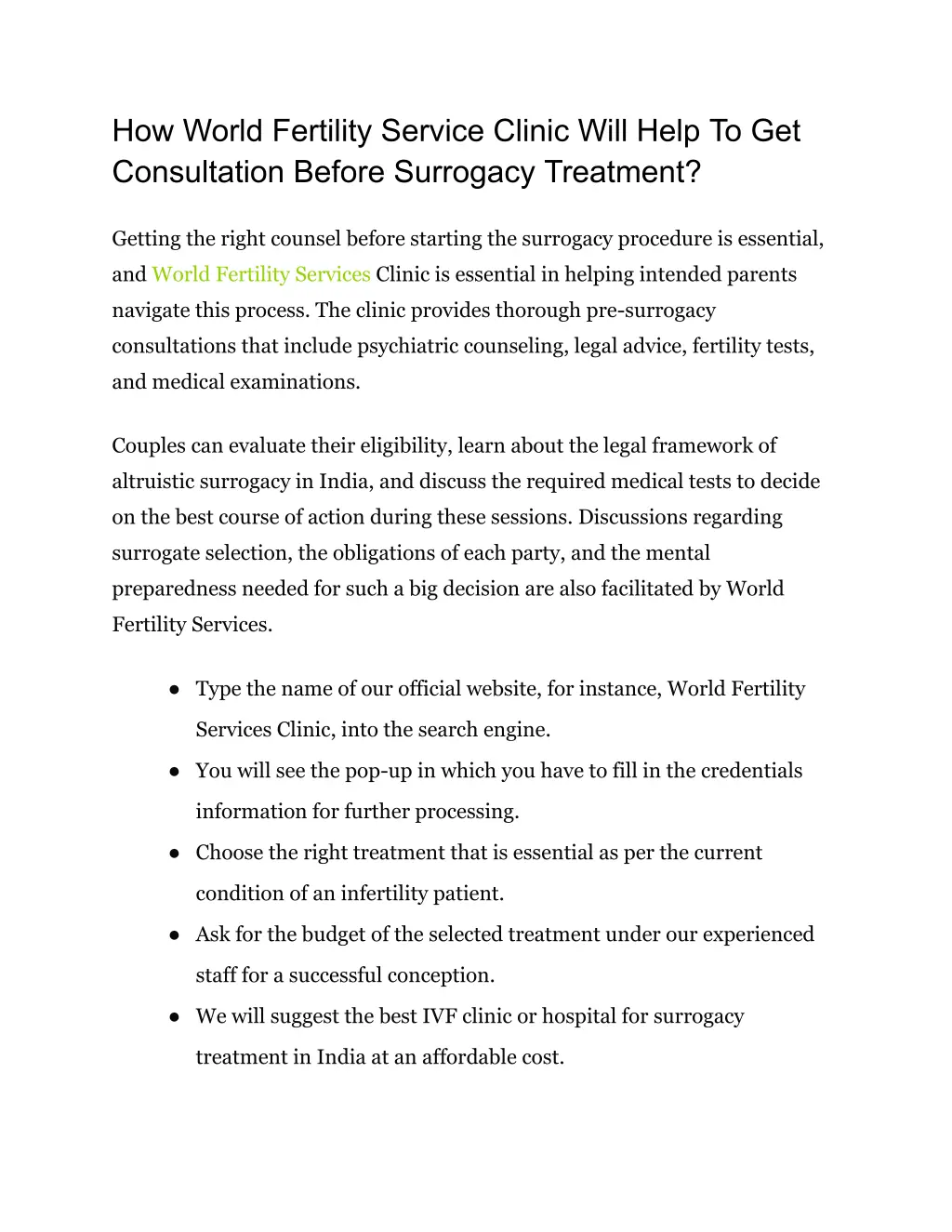 how world fertility service clinic will help