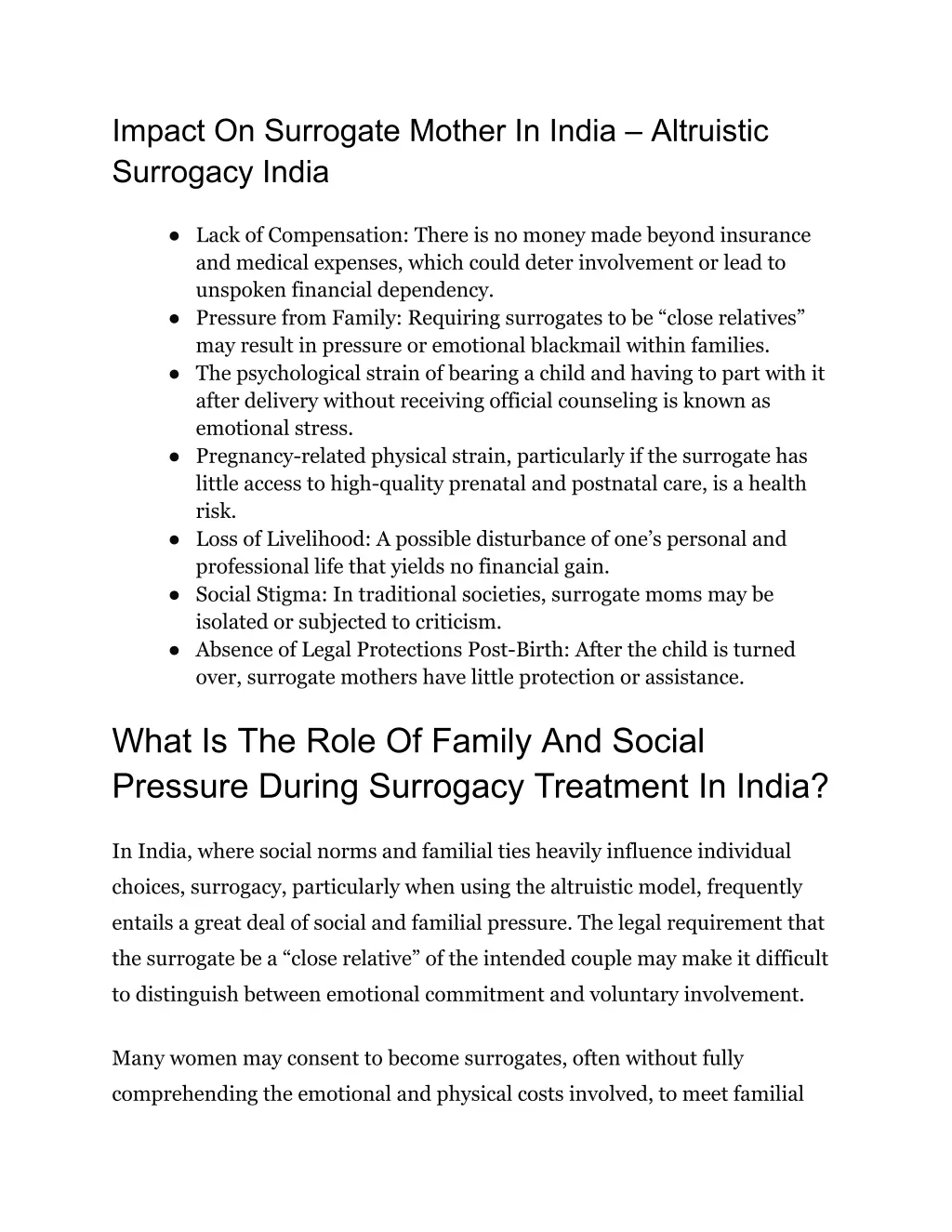 impact on surrogate mother in india altruistic