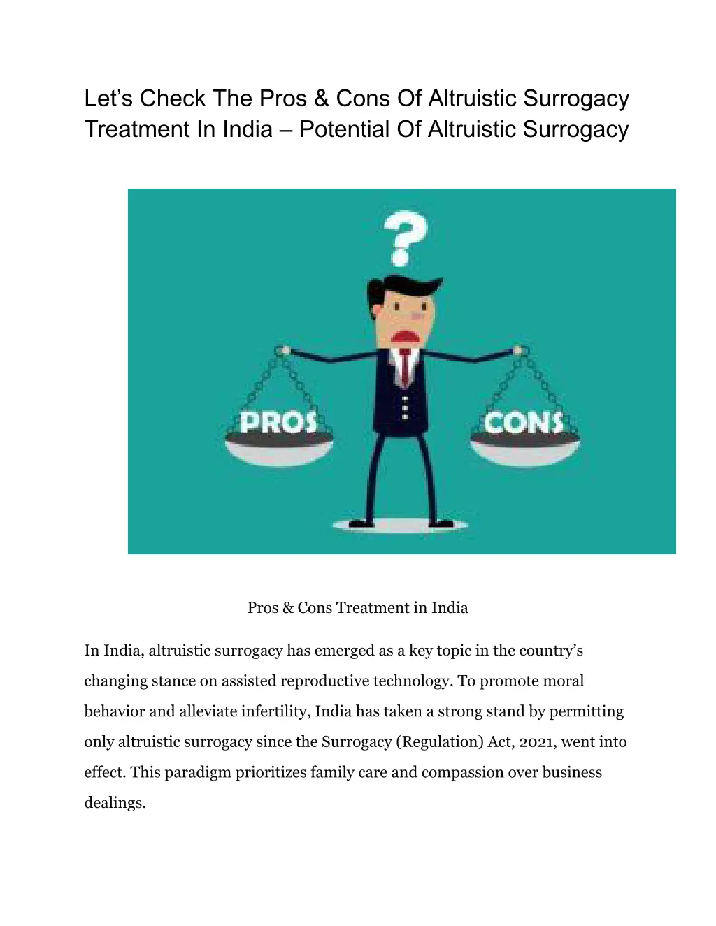 let s check the pros cons of altruistic surrogacy