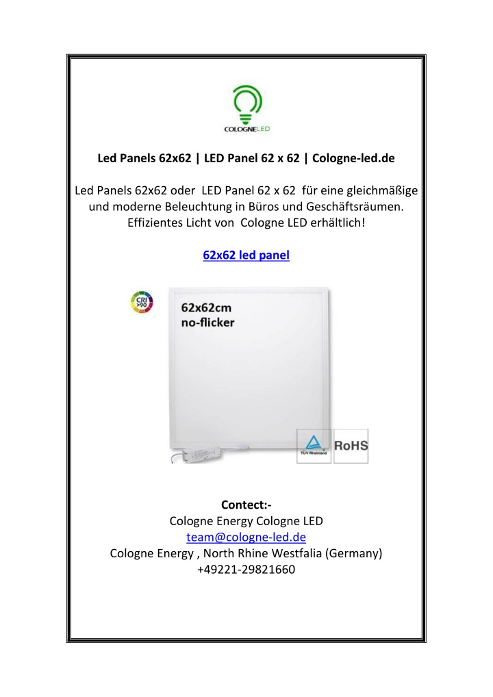 led panels 62x62 led panel 62 x 62 cologne led de
