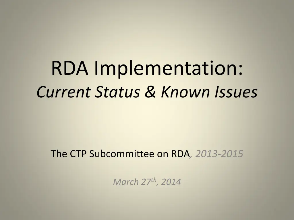 rda implementation current status known issues