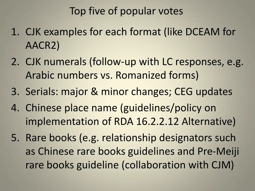 top five of popular votes