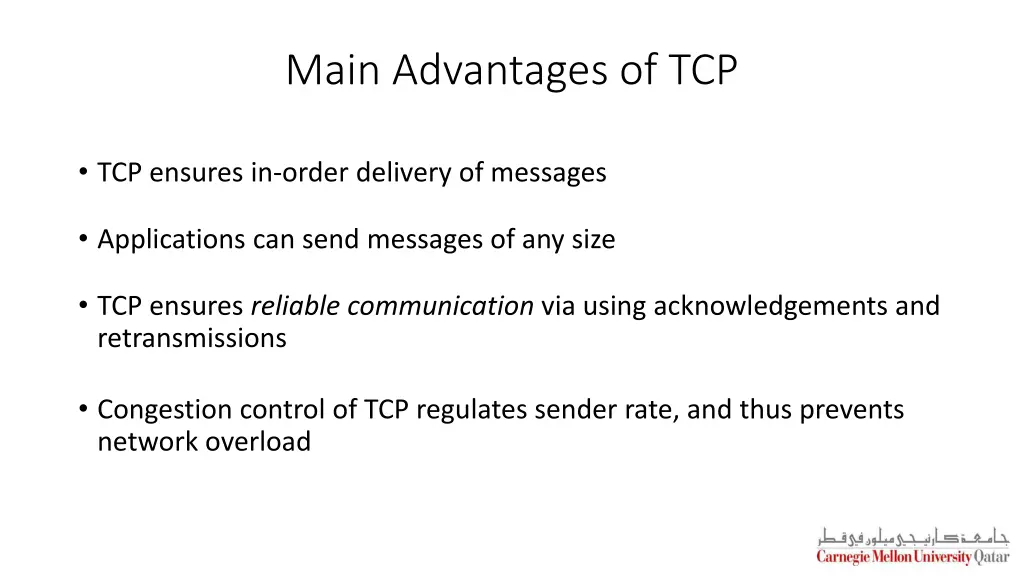 main advantages of tcp
