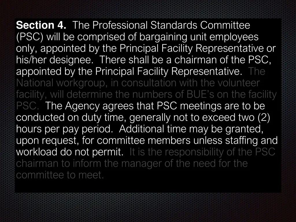 section 4 the professional standards committee