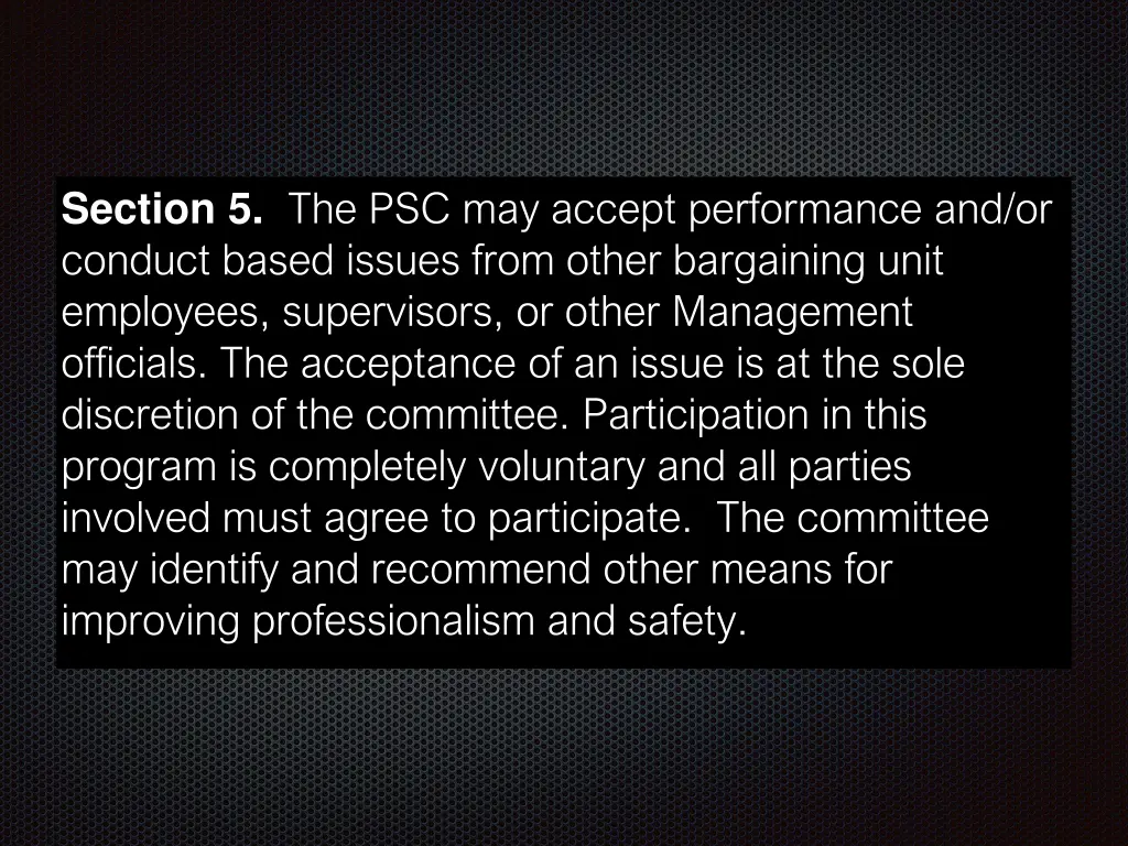 section 5 the psc may accept performance