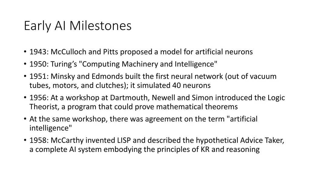 early ai milestones