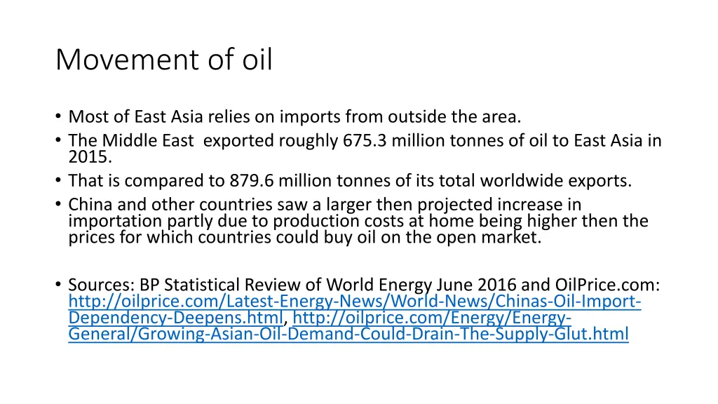 movement of oil
