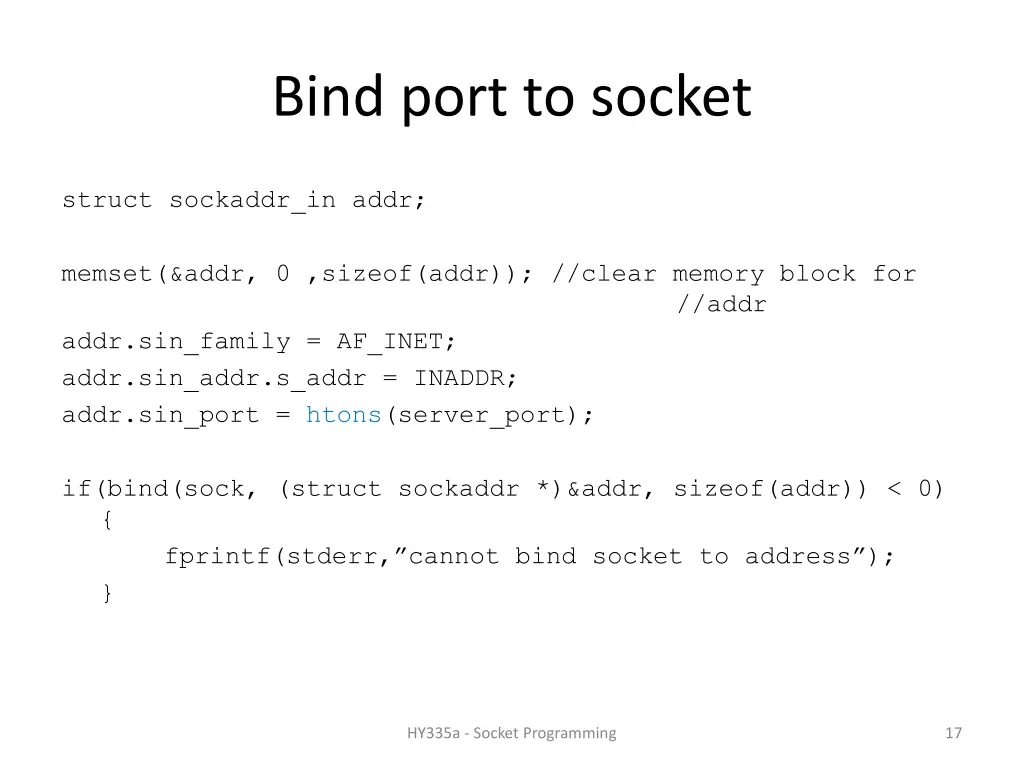 bind port to socket