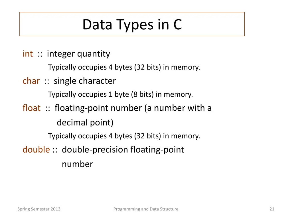 data types in c
