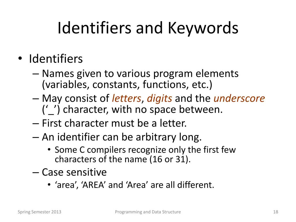 identifiers and keywords