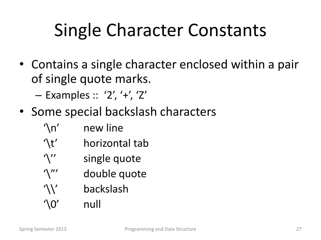 single character constants