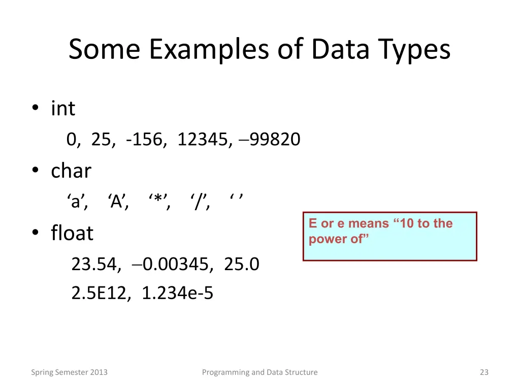 some examples of data types