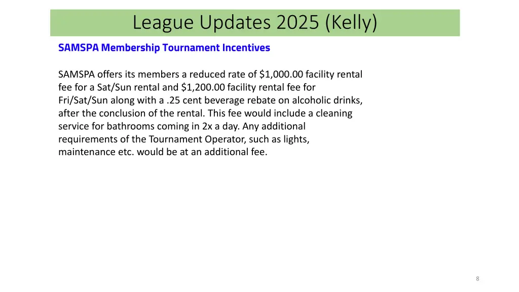 league updates 2025 kelly samspa membership