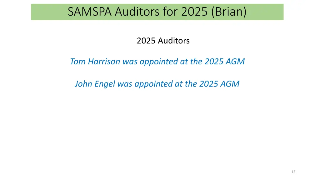 samspa auditors for 2025 brian