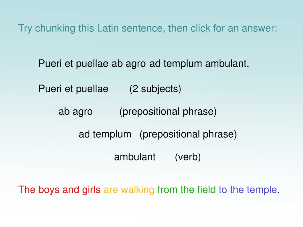 try chunking this latin sentence then click