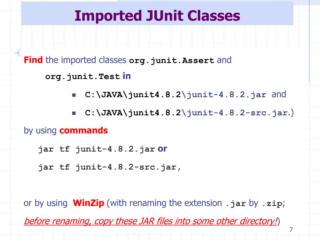 imported junit classes