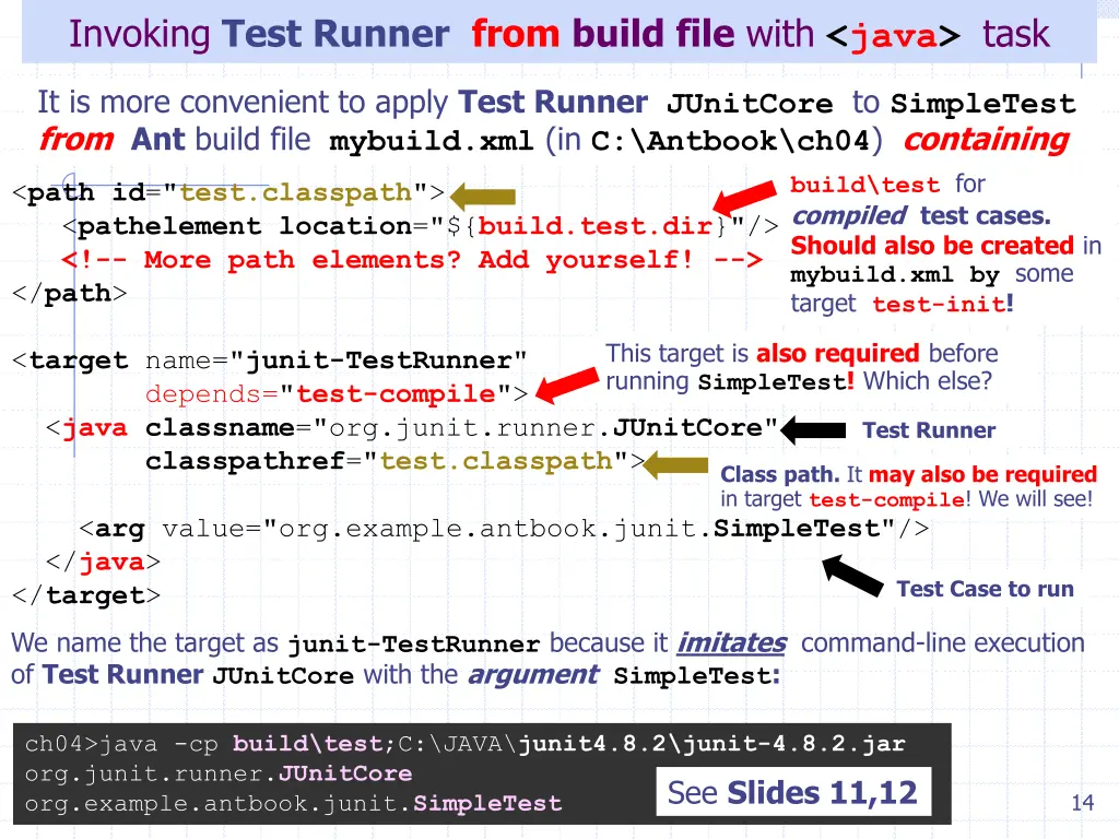invoking test runner from build file with java