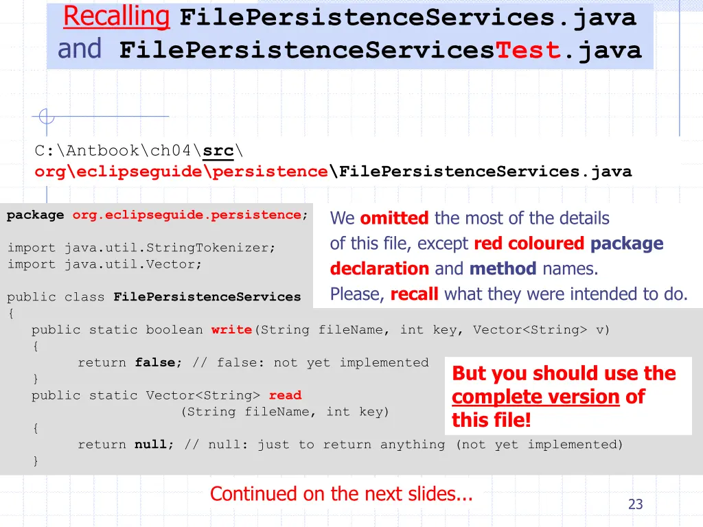 recalling filepersistenceservices java