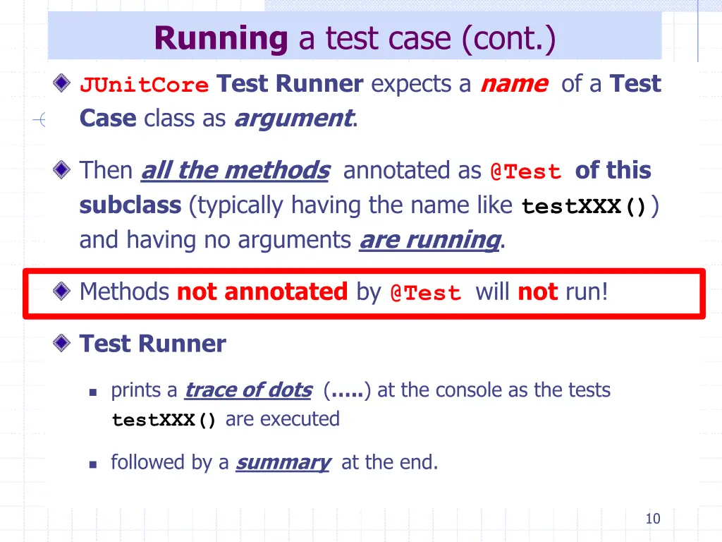 running a test case cont junitcore test runner