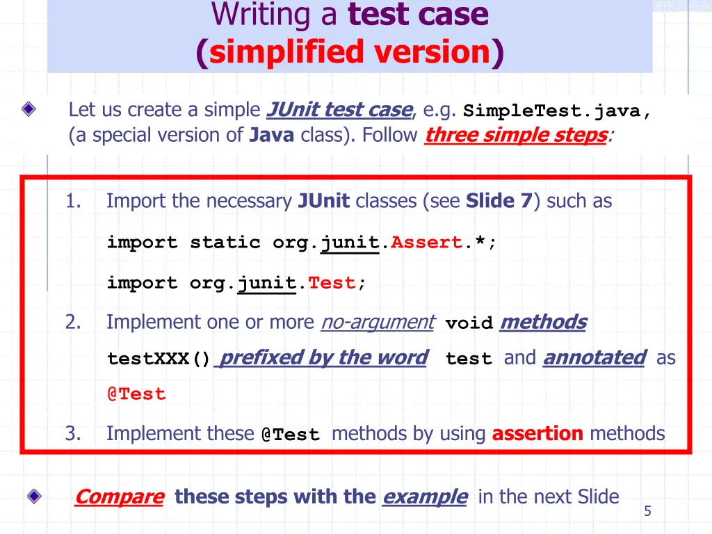 writing a test case simplified version