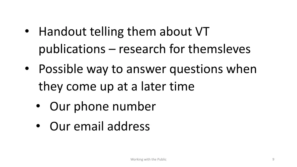 handout telling them about vt publications
