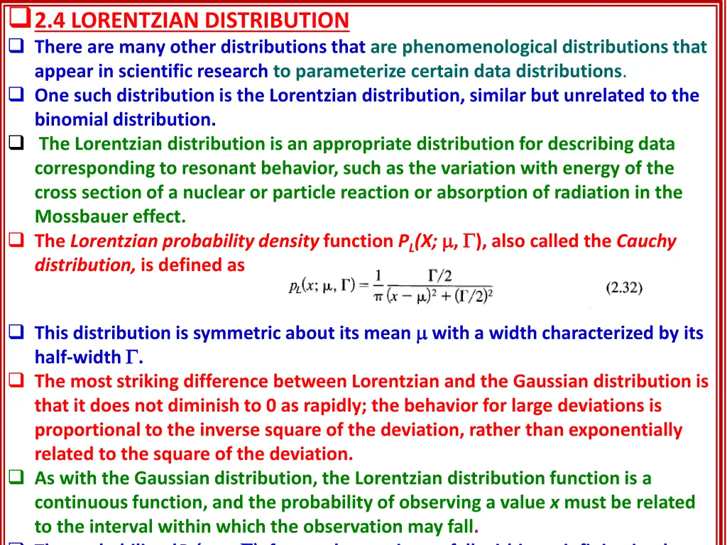 2 4 lorentzian distribution there are many other