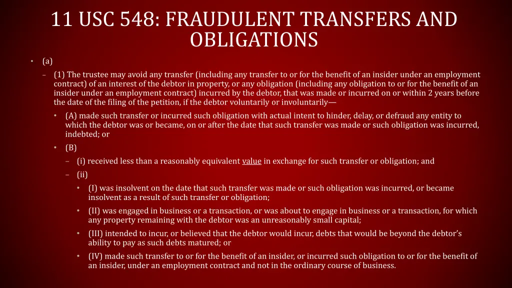 11 usc 548 fraudulent transfers and obligations