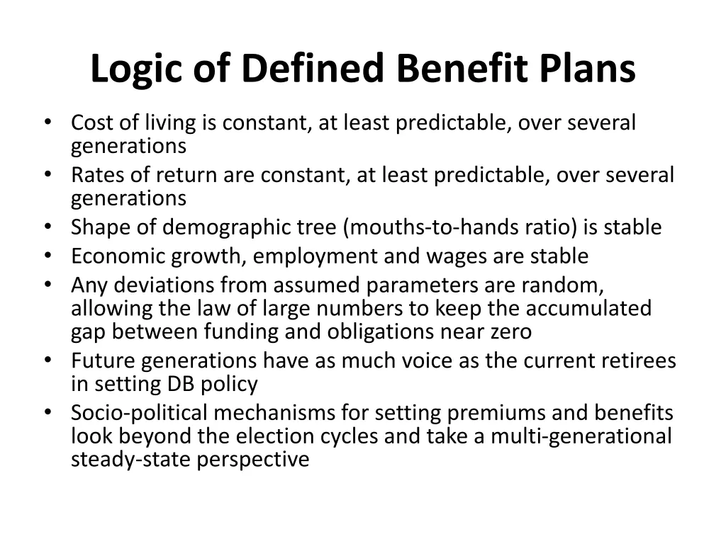 logic of defined benefit plans