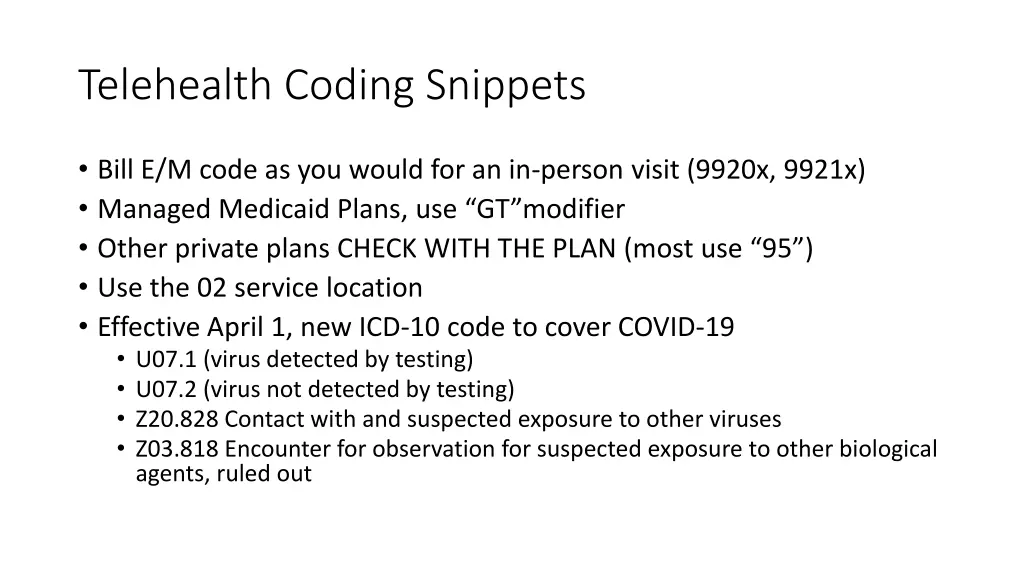 telehealth coding snippets
