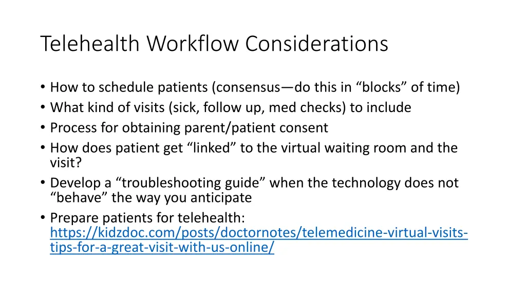 telehealth workflow considerations