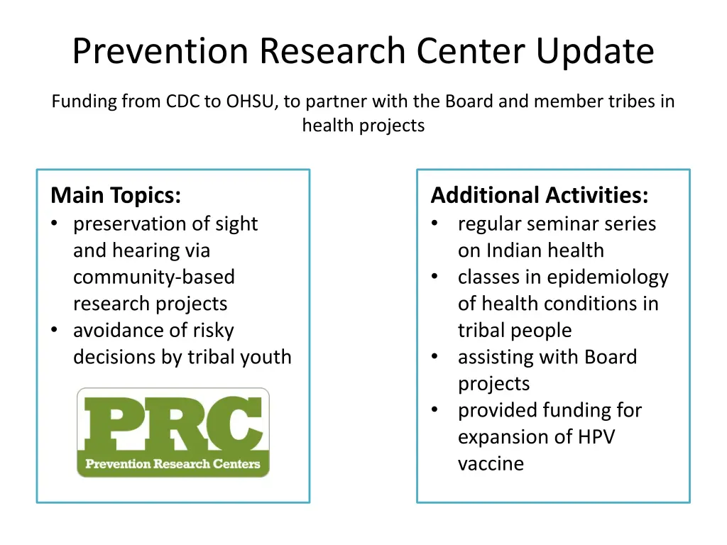 prevention research center update