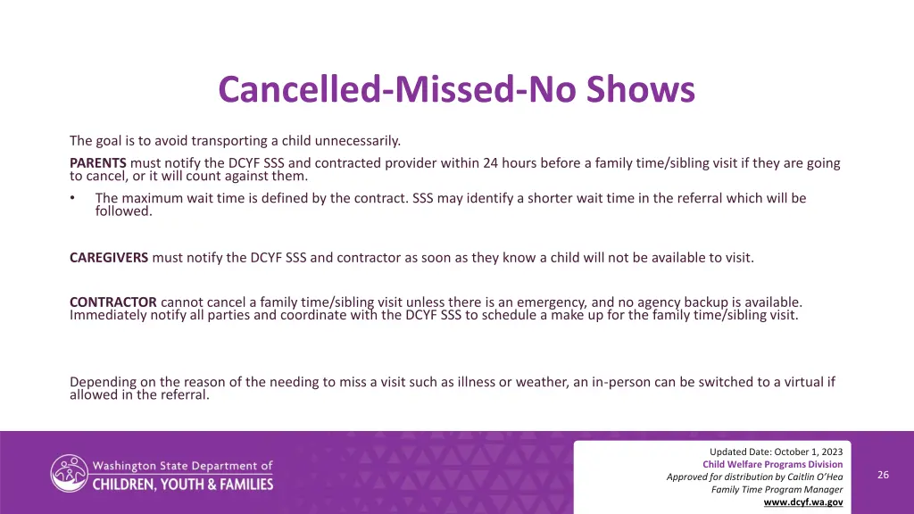 cancelled missed no shows