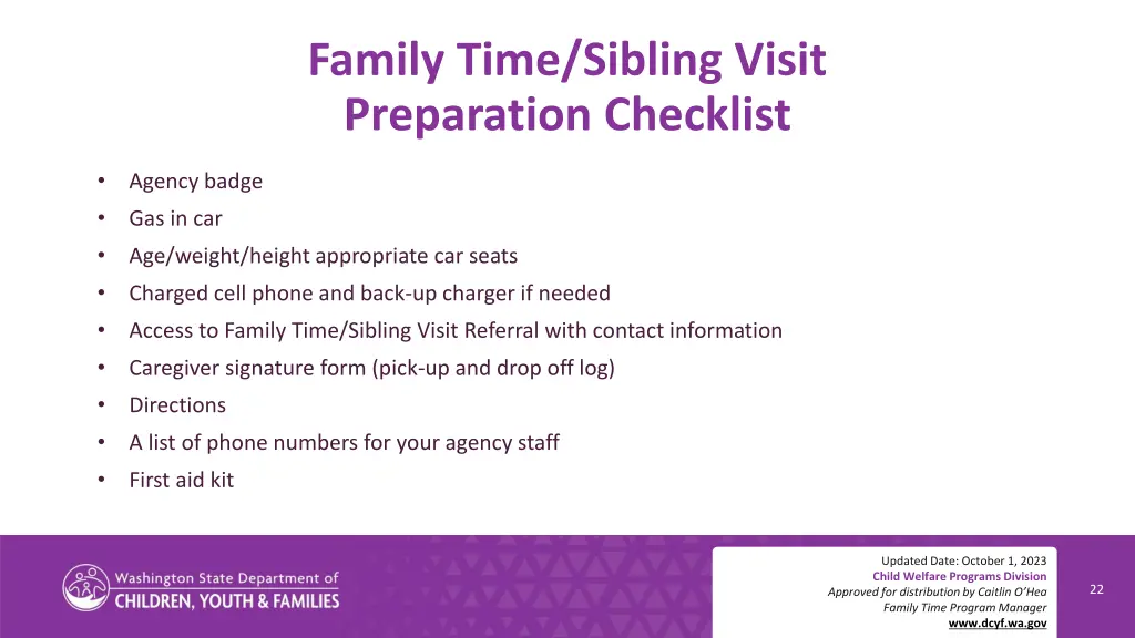 family time sibling visit preparation checklist